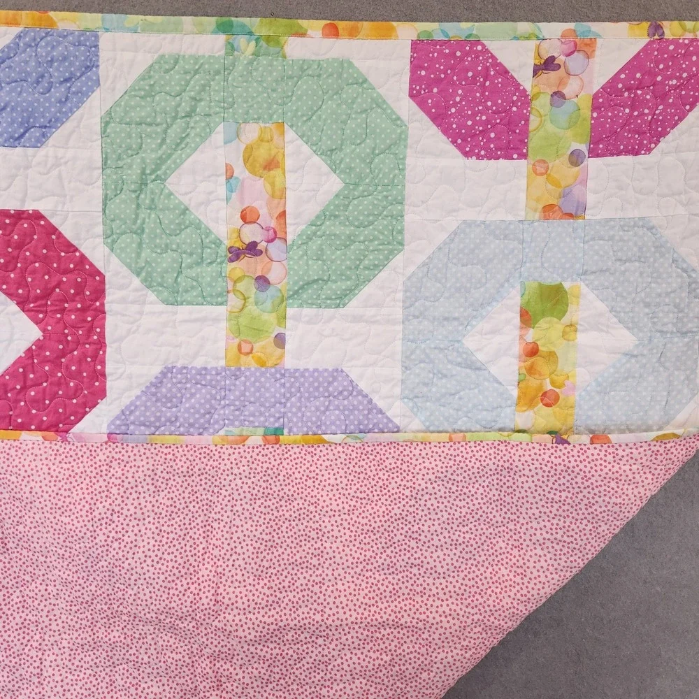 Handmade Patchwork Quilt Rainbow Polka Dot Geometric Stipple Quilted‎ 37x47